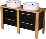 Szafka łazienkowa czarna 130 cm CORTEZ z dwiema umywalkami białymi