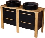 Szafka łazienkowa czarna 130 cm CORTEZ z dwiema umywalkami czarnymi