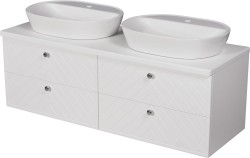 Szafka łazienkowa jodełka biała 140 cm KODI z dwiema umywalkami