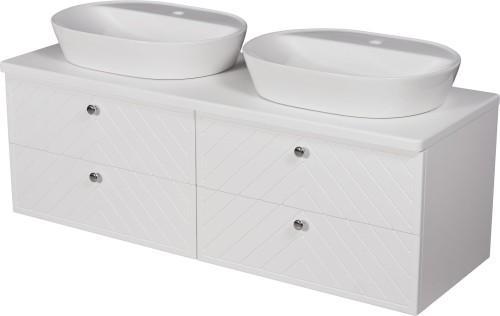 Szafka łazienkowa jodełka biała 140 cm KODI z dwiema umywalkami
