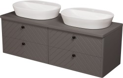 Szafka łazienkowa jodełka szara 140 cm KODI z dwiema umywalkami