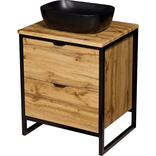 Szafka łazienkowa loftowa 60 cm NEW YORK z umywalką czarną mat