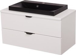 Szafka łazienkowa biała 80 cm VICTA z blatem i umywalką czarną