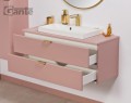 Szafka pod umywalkę z blatem pudrowy róż 100 cm Magnolia MGL-M-U100/39/2, biała umywalka LIV-600C i bateria umywalkowa Kohlman Experience QB100EGDB złoto szczotkowane.