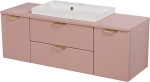 Szafka łazienkowa pudrowy róż 120 cm MAGNOLIA z blatem i umywalką - złote uchwyty