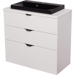 Szafka łazienkowa biała 80 cm VICTA z blatem i umywalką czarną