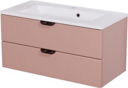 Szafka łazienkowa pudrowy róż 80 cm MAGNOLIA z umywalką - czarne uchwyty