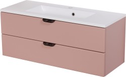 Szafka łazienkowa pudrowy róż 100 cm MAGNOLIA z umywalką - czarne uchwyty