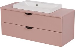 Szafka łazienkowa pudrowy róż 100 cm MAGNOLIA z blatem i umywalką - czarne uchwyty