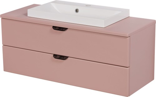 Szafka łazienkowa z blatem pudrowy róż 100 cm Magnolia MGL-M-U100/39/2 i umywalka nablatowa LIV-600C biała.