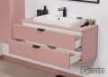 Szafka różowa z dwiema szufladami 100 cm Magnolia MGL-M-U100/39/2, umywalka LIV-600C biała i bateria umywalkowa Kohlman Experience QB100EB czarna.