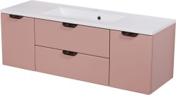 Szafka łazienkowa pudrowy róż 120 cm MAGNOLIA z umywalką - czarne uchwyty