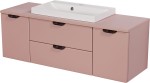 Szafka łazienkowa pudrowy róż 120 cm MAGNOLIA z blatem i umywalką - czarne uchwyty