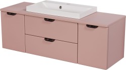 Szafka łazienkowa pudrowy róż 120 cm MAGNOLIA z blatem i umywalką - czarne uchwyty
