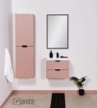 Różowy słupek łazienkowy Magnolia MGL-M-RW, szafka łazienkowa 50 cm MGL-M-U50/39/2, umywalka dolomitowa KIDDY-500 oraz lustro w czarnej ramie aluminiowej ALUZ-50/80.