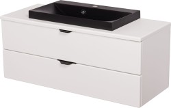 Szafka łazienkowa biała 100 cm VICTA z blatem i umywalką czarną