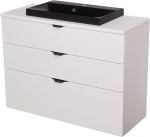 Szafka łazienkowa biała 100 cm VICTA z blatem i umywalką czarną