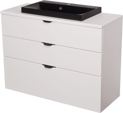 Szafka łazienkowa biała 100 cm VICTA z blatem i umywalką czarną