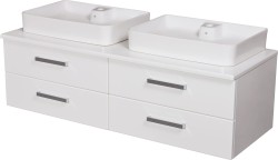 Szafka łazienkowa biała 140 cm z blatem i dwiema umywalkami FOKUS NEW