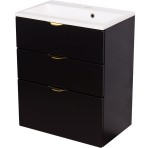 Szafka łazienkowa czarna 60cm VICTA z umywalką