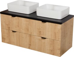Szafka łazienkowa dąb burlington 120 cm BRENDO z blatem i dwiema umywalkami