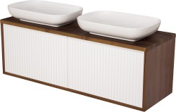 Szafka łazienkowa orzech 140 cm VENUS z blatem i dwiema umywalkami
