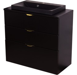 Szafka łazienkowa czarna 80 cm VICTA z blatem i umywalką czarną