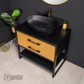 Szafka łazienkowa glamour czarna ze złotymi frontami 80 cm New York Gold