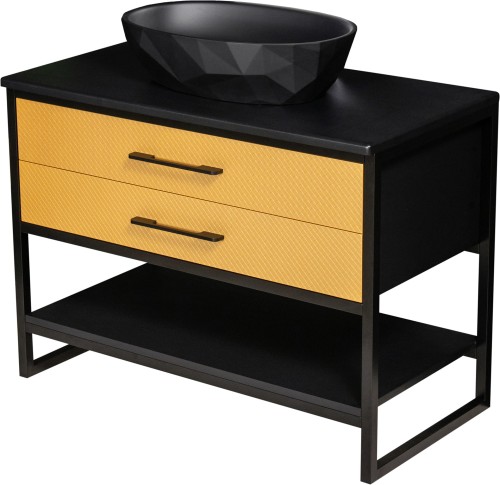 Szafka łazienkowa glamour 100 cm NEW YORK GOLD z umywalką czarną