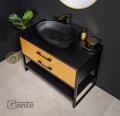 Złota szafka glamour z czarną umywalką matową New York Gold 100 cm