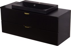 Szafka łazienkowa czarna 100 cm VICTA z blatem i umywalką czarną