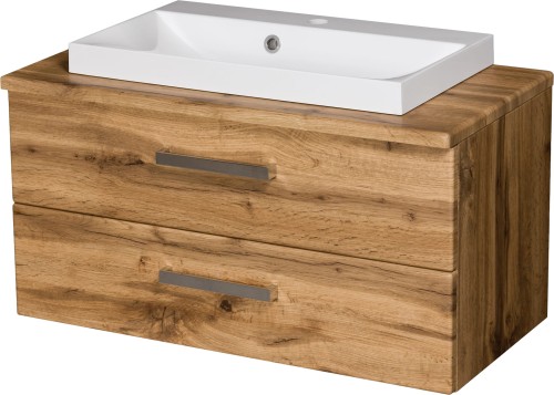 Szafka łazienkowa dąb naturalny 80 cm FOKUS NEW z blatem i umywalką
