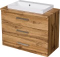 Szafka łazienkowa dąb naturalny 80 cm FOKUS NEW z blatem i umywalką