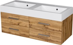 Szafka łazienkowa dąb naturalny 120 cm FOKUS NEW z umywalką podwójną
