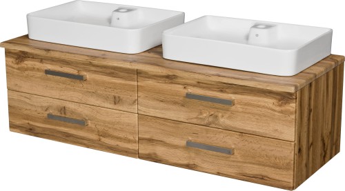 Szafka łazienkowa dąb naturalny 140 cm FOKUS NEW z blatem i dwiema umywalkami