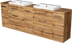 Szafka łazienkowa dąb naturalny 210 cm FOKUS NEW z blatem i dwiema umywalkami