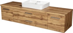 Szafka łazienkowa dąb naturalny 180 cm FOKUS NEW z blatem i umywalką