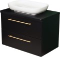 Szafka łazienkowa 80cm czarna ze złotymi uchwytami Negra NEG-C-U80/48/2 i umywalka ceramiczna PREMIUM 60 biała.