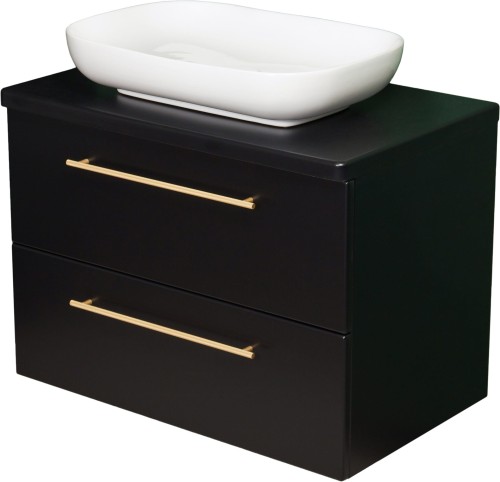 Szafka łazienkowa 80cm czarna ze złotymi uchwytami Negra NEG-C-U80/48/2 i umywalka ceramiczna PREMIUM 60 biała.