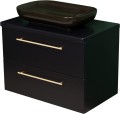 Szafka łazienkowa 80cm czarna ze złotymi uchwytami Negra NEG-C-U80/48/2 i umywalka ceramiczna PREMIUM 60 czarna.