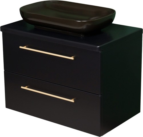 Szafka łazienkowa 80cm czarna ze złotymi uchwytami Negra NEG-C-U80/48/2 i umywalka ceramiczna PREMIUM 60 czarna.