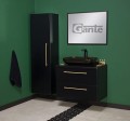 Szafka łazienkowa 80cm czarna ze złotymi uchwytami Negra NEG-C-U80/48/2, umywalka ceramiczna PREMIUM 60 czarna, regał łazienkowy NEG-C-RW oraz lustro w czarnej ramie aluminiowej ALUC-60/80.