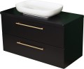 Szafka łazienkowa 100cm czarna ze złotymi uchwytami Negra NEG-C-U100/48/2 i umywalka ceramiczna PREMIUM 60 biała.