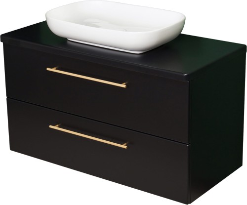 Szafka łazienkowa 100cm czarna ze złotymi uchwytami Negra NEG-C-U100/48/2 i umywalka ceramiczna PREMIUM 60 biała.