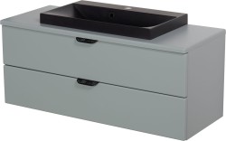 Szafka łazienkowa miętowa 100 cm MAGNOLIA z blatem i umywalką czarną