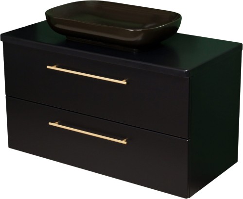 Szafka łazienkowa 100cm czarna ze złotymi uchwytami Negra NEG-C-U100/48/2 i umywalka ceramiczna PREMIUM 60 czarna.