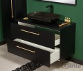 Szafka łazienkowa 100cm czarna ze złotymi uchwytami Negra NEG-C-U100/48/2 i umywalka ceramiczna PREMIUM 60 czarna.