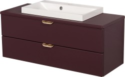 Szafka łazienkowa burgund 100 cm MAGNOLIA z blatem i umywalką - złote uchwyty