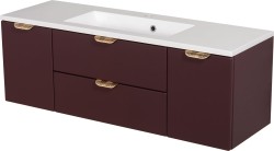 Szafka łazienkowa burgund 120 cm MAGNOLIA z umywalką - złote uchwyty
