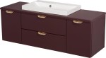 Szafka łazienkowa burgund 120 cm MAGNOLIA z blatem i umywalką - złote uchwyty
